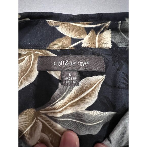 Croft & Barrow Men's L Button Up Tropical Floral Leaves Hawaiian Shirt - Picture 2 of 3